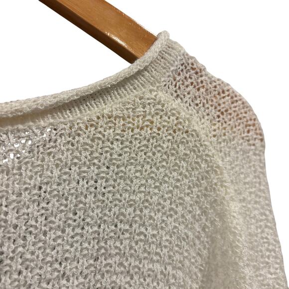 Boho Comfy Distressed Knit Ivory White Poncho Peasant Sweater, Women's Medium - Picture 7 of 8